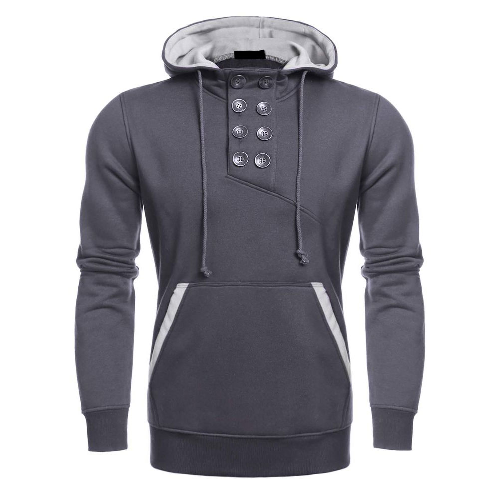 DARK-GRAY-MENS-HOODED-BUTTON-PULLOVER-CASUAL-FLEECE-HOODIE